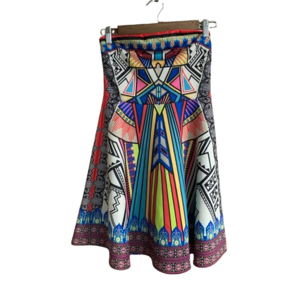 Flying Tomato Strapless Abstract Colorful Women's Small Flare Mini Dress EUC